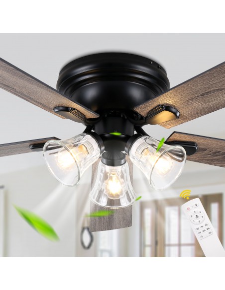 60" Vintage 5-Blade Flush Mount Ceiling Fan with Lights and Remote Control, Rustic Farmhouse Ceiling Fan for Living Room