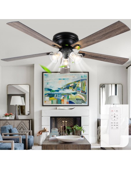 60" Vintage 5-Blade Flush Mount Ceiling Fan with Lights and Remote Control, Rustic Farmhouse Ceiling Fan for Living Room