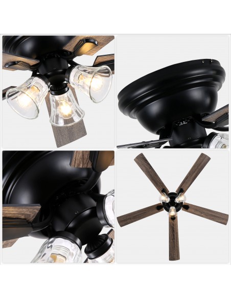 60" Vintage 5-Blade Flush Mount Ceiling Fan with Lights and Remote Control, Rustic Farmhouse Ceiling Fan for Living Room