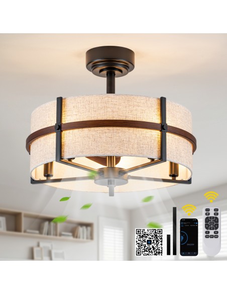 Oaks Aura 21" Boho Black Fandelier Ceiling Fan with Lights and Remote/APP Control, Fabric Ceiling Fan for Living Room, Bedroom