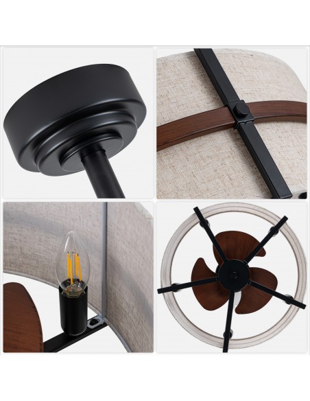 Oaks Aura 21" Boho Black Fandelier Ceiling Fan with Lights and Remote/APP Control, Fabric Ceiling Fan for Living Room, Bedroom