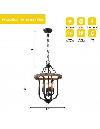 Oaks Aura 14" 4-Light Farmhouse Solid...
