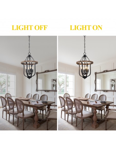Oaks Aura 14" 4-Light Farmhouse Solid Wood Chandelier, Rustic Lantern Pendant Light with 59" Adjustable Chain