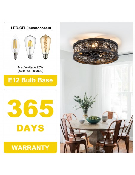 Oaks Aura 20" Vintage Victorian Crystal Caged Flush Mount Ceiling Fan with Light and Remote/APP Control