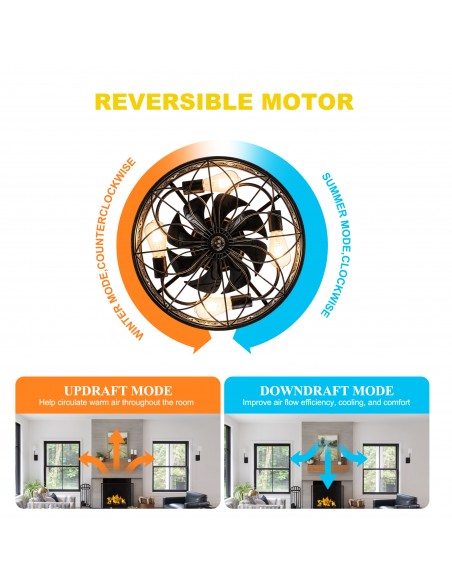Oaks Aura 20" Vintage Victorian Crystal Caged Flush Mount Ceiling Fan with Light and Remote/APP Control