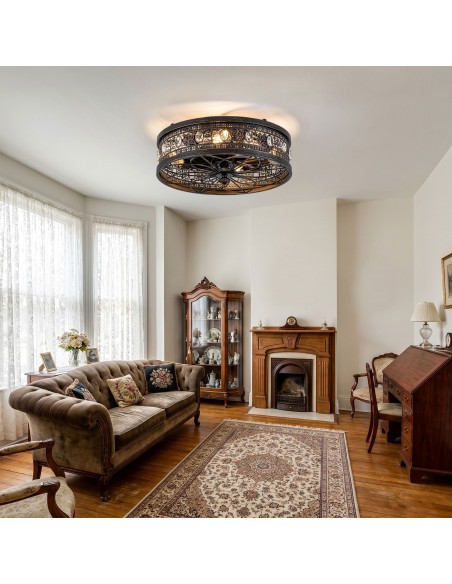 Oaks Aura 20" Vintage Victorian Crystal Caged Flush Mount Ceiling Fan with Light and Remote/APP Control