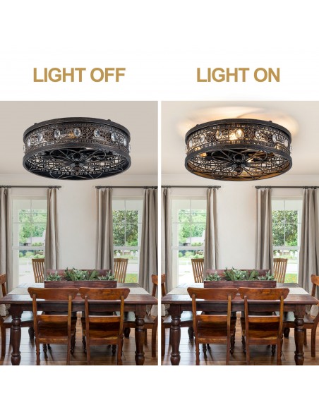 Oaks Aura 20" Vintage Victorian Crystal Caged Flush Mount Ceiling Fan with Light and Remote/APP Control