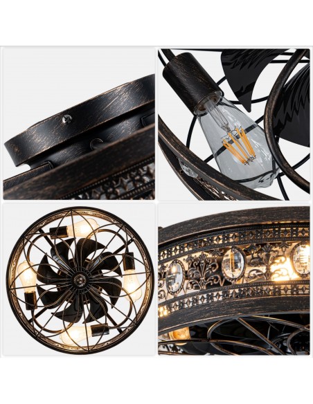 Oaks Aura 20" Vintage Victorian Crystal Caged Flush Mount Ceiling Fan with Light and Remote/APP Control