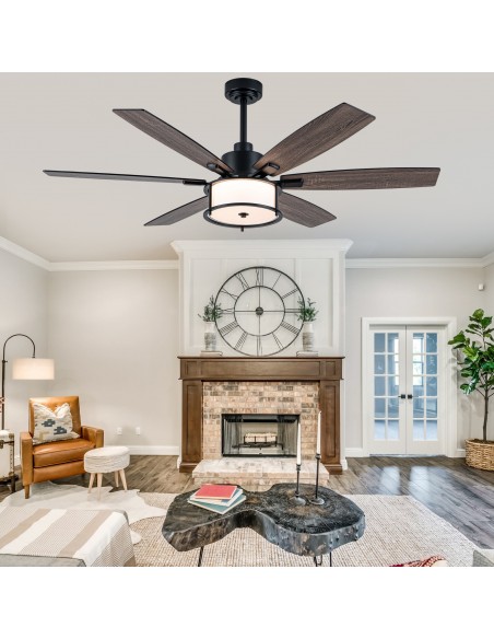 Oaks Aura 60" Matte Black 6-Blade Ceiling Fan with Light and Remote/APP Control