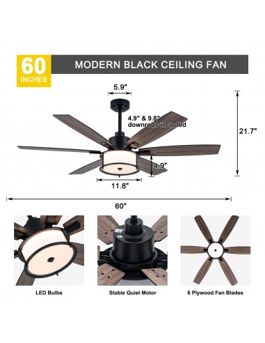 Oaks Aura 60" Matte Black 6-Blade...