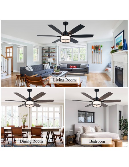 Oaks Aura 60" Matte Black 6-Blade Ceiling Fan with Light and Remote/APP Control