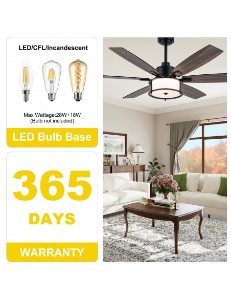 Oaks Aura 60" Matte Black 6-Blade Ceiling Fan with Light and Remote/APP Control