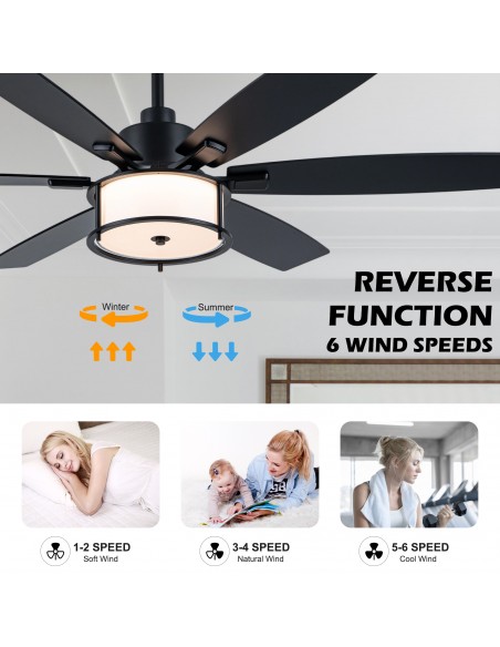 Oaks Aura 60" Matte Black 6-Blade Ceiling Fan with Light and Remote/APP Control
