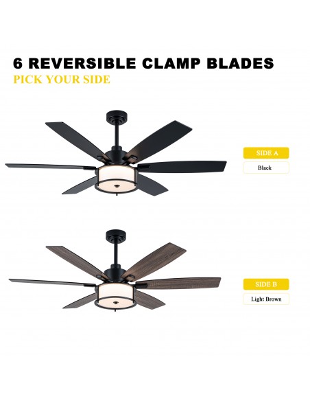 Oaks Aura 60" Matte Black 6-Blade Ceiling Fan with Light and Remote/APP Control