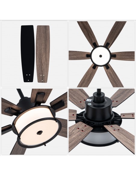 Oaks Aura 60" Matte Black 6-Blade Ceiling Fan with Light and Remote/APP Control