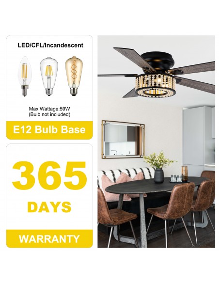 Oaks Aura 52" Wood Beaded Flush Mount Ceiling Fan with lights and Remote Control for Living Room, Bedroom