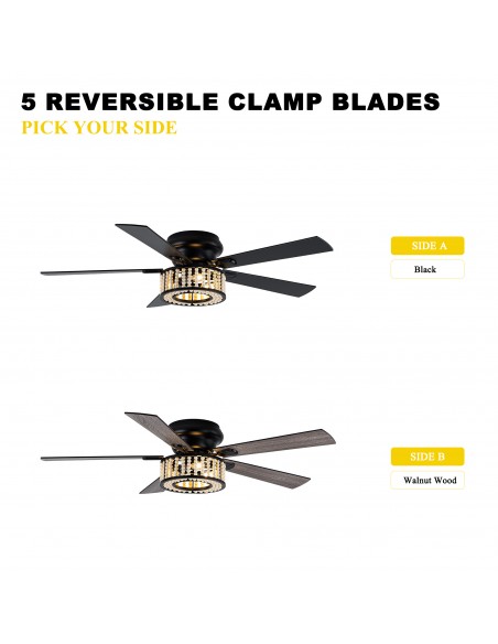 Oaks Aura 52" Wood Beaded Flush Mount Ceiling Fan with lights and Remote Control for Living Room, Bedroom