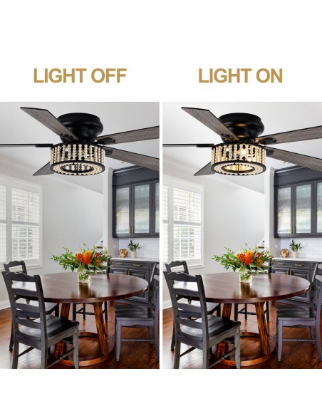 Oaks Aura 52" Wood Beaded Flush Mount Ceiling Fan with lights and Remote Control for Living Room, Bedroom