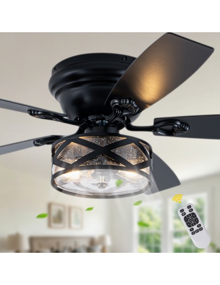Oaks Aura 52" Black Farmhouse Flush Mount Ceiling Fan with Light and Remote/APP Control for Bedroom, Living Room