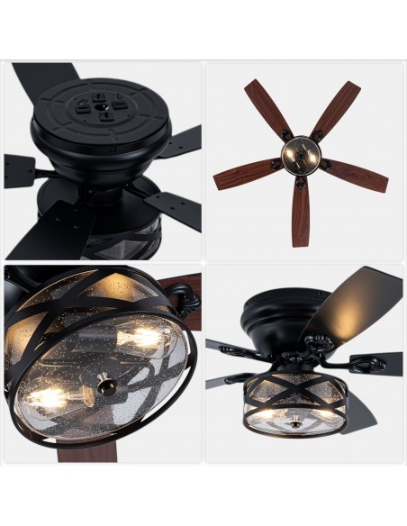 Oaks Aura 52" Black Farmhouse Flush Mount Ceiling Fan with Light and Remote/APP Control for Bedroom, Living Room