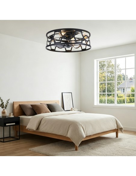 Oaks Aura 20" Caged Flush Mount Ceiling Fan with Lights and Remote Control for Bedroom, Dining Room