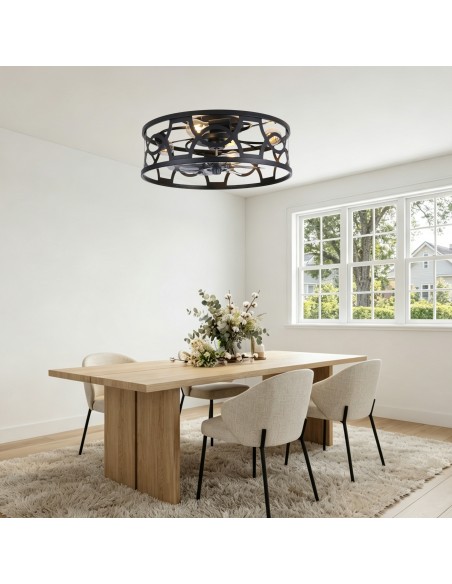 Oaks Aura 20" Caged Flush Mount Ceiling Fan with Lights and Remote Control for Bedroom, Dining Room
