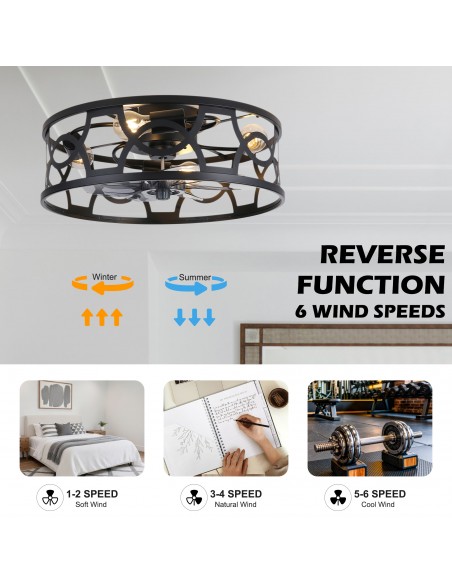 Oaks Aura 20" Caged Flush Mount Ceiling Fan with Lights and Remote Control for Bedroom, Dining Room