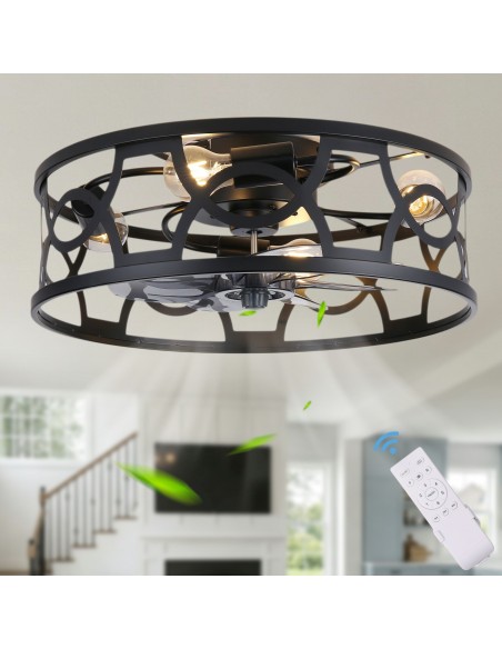 Oaks Aura 20" Caged Flush Mount Ceiling Fan with Lights and Remote Control for Bedroom, Dining Room