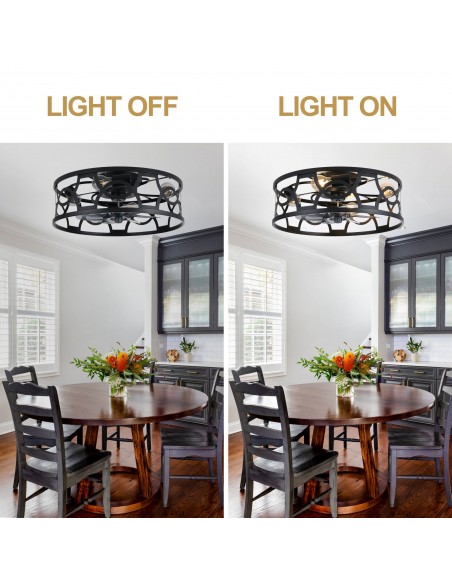 Oaks Aura 20" Caged Flush Mount Ceiling Fan with Lights and Remote Control for Bedroom, Dining Room