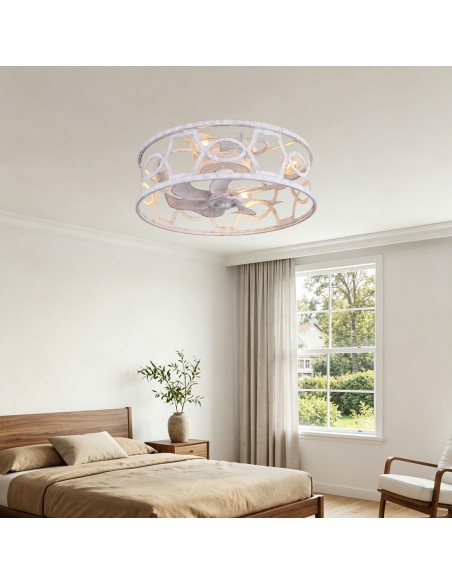 Oaks Aura 20" Caged Flush Mount Ceiling Fan with Lights and Remote Control for Bedroom, Dining Room