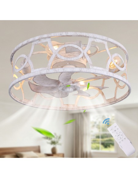 Oaks Aura 20" Caged Flush Mount Ceiling Fan with Lights and Remote Control for Bedroom, Dining Room