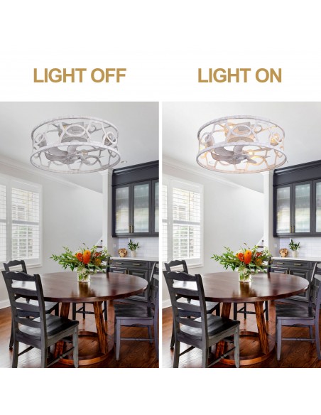 Oaks Aura 20" Caged Flush Mount Ceiling Fan with Lights and Remote Control for Bedroom, Dining Room