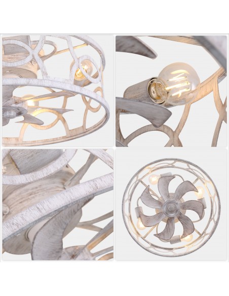 Oaks Aura 20" Caged Flush Mount Ceiling Fan with Lights and Remote Control for Bedroom, Dining Room