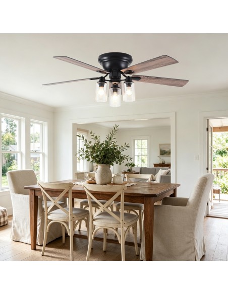Oaks Aura 52" 5-Blade Farmhouse Flush Mount Ceiling Fan with Lights and Remote Control for Living Room