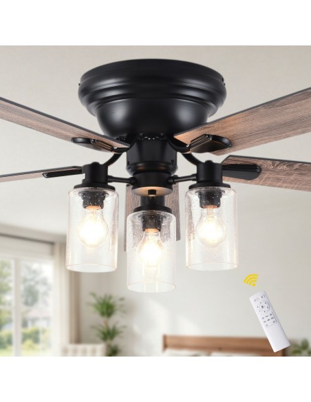 Oaks Aura 52" 5-Blade Farmhouse Flush Mount Ceiling Fan with Lights and Remote Control for Living Room