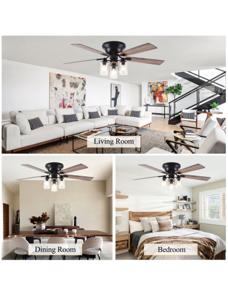 Oaks Aura 52" 5-Blade Farmhouse Flush Mount Ceiling Fan with Lights and Remote Control for Living Room