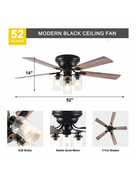 Oaks Aura 52" 5-Blade Farmhouse Flush Mount Ceiling Fan with Lights and Remote Control for Living Room