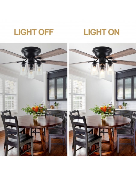 Oaks Aura 52" 5-Blade Farmhouse Flush Mount Ceiling Fan with Lights and Remote Control for Living Room