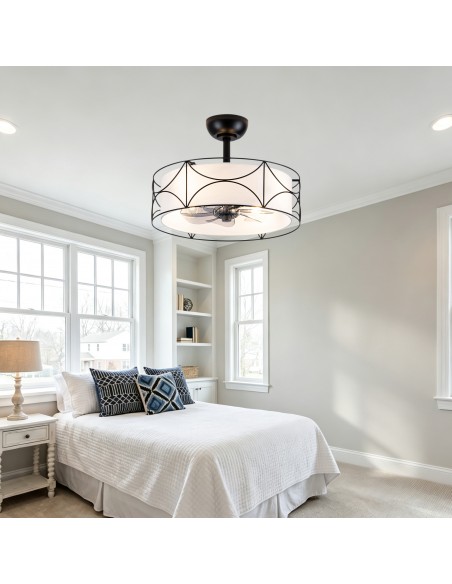 Oaks Aura 20" Modern Ceiling Fan with Lights and Remote Control, Fandelier Fan with Fabric Drum Shade for Bedroom