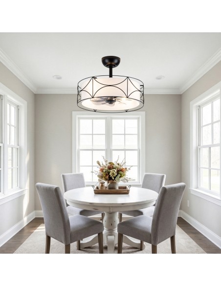 Oaks Aura 20" Modern Ceiling Fan with Lights and Remote Control, Fandelier Fan with Fabric Drum Shade for Bedroom