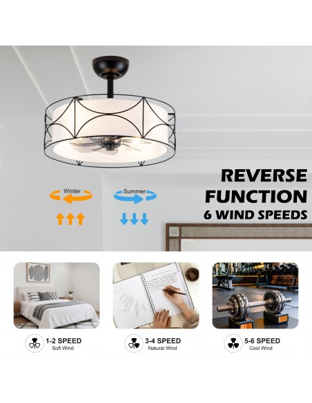 Oaks Aura 20" Modern Ceiling Fan with Lights and Remote Control, Fandelier Fan with Fabric Drum Shade for Bedroom