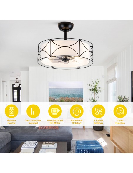Oaks Aura 20" Modern Ceiling Fan with Lights and Remote Control, Fandelier Fan with Fabric Drum Shade for Bedroom