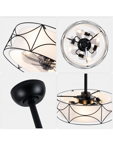 Oaks Aura 20" Modern Ceiling Fan with Lights and Remote Control, Fandelier Fan with Fabric Drum Shade for Bedroom