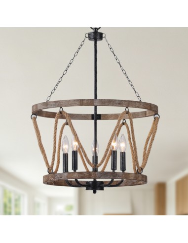 Oaks Aura 20" 5-Light Farmhouse Rope...