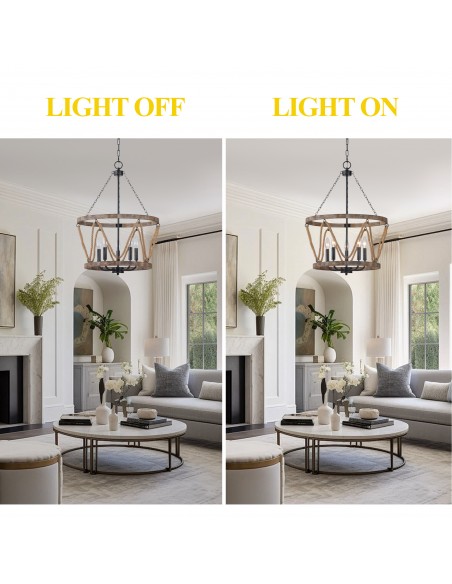 Oaks Aura 20" 5-Light Farmhouse Rope Wooden Chandelier with Adjustable Chain for Dining Room