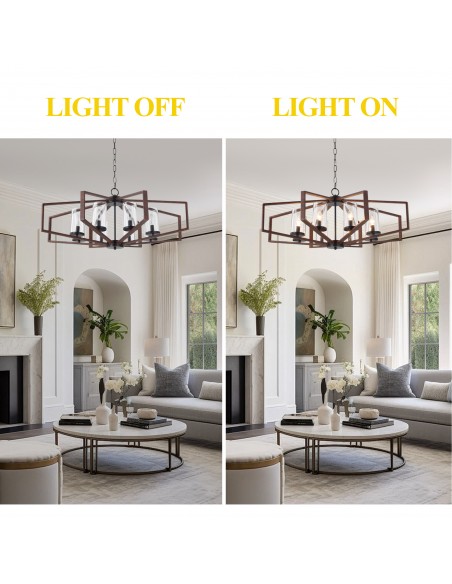 Oaks Aura 35" Farmhouse Geometric Chandelier with Clear Glass Shades, 8-Light Pendant Light with 70" Adjustable Chain for Foyer