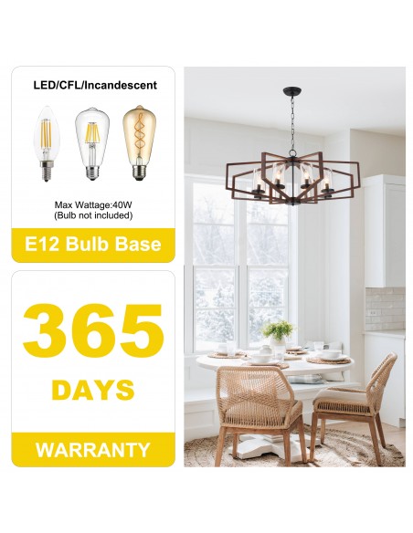 Oaks Aura 35" Farmhouse Geometric Chandelier with Clear Glass Shades, 8-Light Pendant Light with 70" Adjustable Chain for Foyer