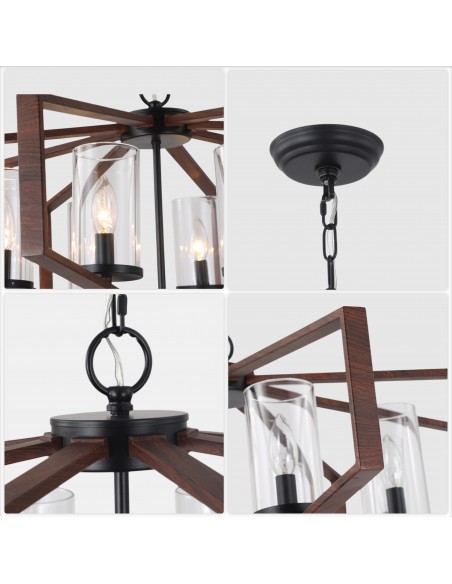 Oaks Aura 35" Farmhouse Geometric Chandelier with Clear Glass Shades, 8-Light Pendant Light with 70" Adjustable Chain for Foyer