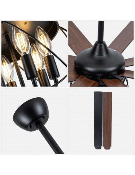 Oaks Aura 72" Black Large Farmhouse Caged Ceiling Fan with Light and Remote, Reversible 6-Speed Chandelier Fan for Living Room