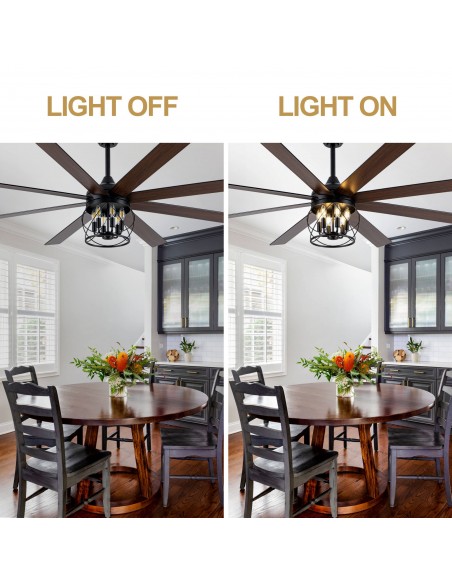 Oaks Aura 72" Black Large Farmhouse Caged Ceiling Fan with Light and Remote, Reversible 6-Speed Chandelier Fan for Living Room